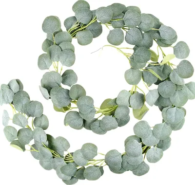 Image de lot de 2 guirlandes d'eucalyptus de 1,9m Guirlandes vertes artificielles Décorations florales murales de fond de mariage