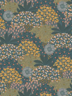 Produktbild von 70er Blumentapete buntes Design – Blau, Gelb, Orange