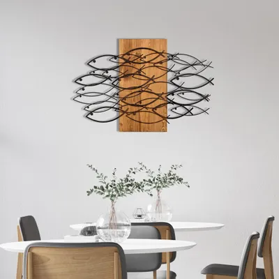 Image de Wallity, Fish- ENZ1810, noir,,couleur noyer, autres décorations pour la maison, 87 x 58 cm, 100% métal (épaisseur : 1
