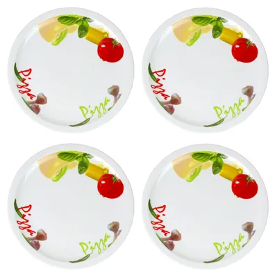 Produktbild von Set aus 4 Mediterranen Pizzatellern aus Porzellan Ø 31cm