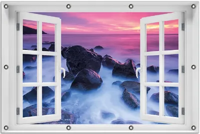 Produktbild von Wallario Outdoor-Poster für Garten oder Balkon 80 x 120 cm: Felsen im Meer bei Sonnenuntergang