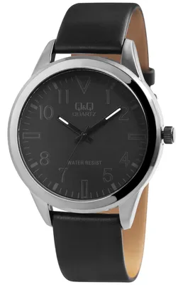 Produktbild von Q&Q Herrenuhr mit Kunstlederionsband in schwarz, 3 bar