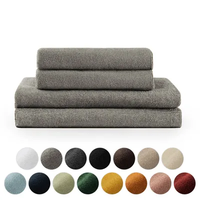Produktbild von Blumtal Premium Frottier Handtücher Set mit Aufhängschlaufen - Baumwolle  , weich, saugstark - 2X Badetuch (70x140 cm), 2X Handtuch (50x100 cm), Grau