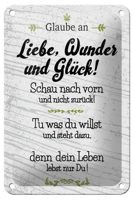 Produktbild von Blechschild Glaube an Liebe  Wunder und Glück, 30 x 20 cm, Blechschilder Spruch Glück Weisheit