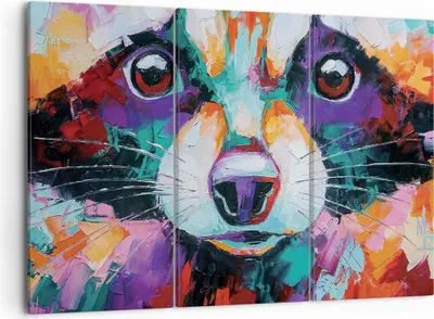 Produktbild von Bild auf Leinwand - Leinwandbild - 3 Teile - Waschbär Bunt Öl - 105x70cm - Wand Bild - Wanddeko - Wandbilder - Leinwanddruck - Bilder - Wanddekoration - Leinwand bilder - Wandbild - CE105x70-4565