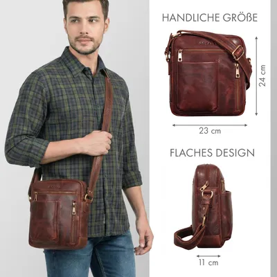 Produktbild von ROYALZ "Antonio" Herren Umhängetasche Leder klein – Echtleder Crossbody Ledertasche für Männer im Vintage Look – kompakte Messenger Bag mit Reißverschluss
