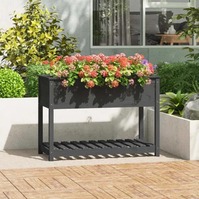 Produktbild von Pflanzkübel mit Ablage Grau 111,5x54x81 cm Massivholz Kiefer , Gabionen Design 2024