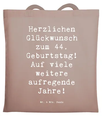 Produktbild von Mr. & Mrs. Panda Tote Bag Spruch 44. Geburtstag Feier - Braun Pastell - Geschenk, Geburtstagsgeschenk, Meilenstein, Liebe, Geschenke, Alter, besondere Botschaft, Tasche