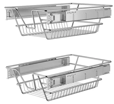 Produktbild von UISEBRT Ausziehkorb 30cm 2 Stück, Teleskopschublade für Küchenschrank, verchromter Metall Schrankkorb, Schrankorganizer, Ausziehregal