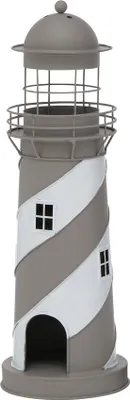 Produktbild von Laterne LONG ISLAND grau braun weiß Leuchtturm Windlicht aus Metall H48cm - KLEIN