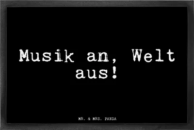 Produktbild von Mr. & Mrs. Panda Schmutzmatte Musik an, Welt aus!... 40 x 60 cm - Schwarz - Geschenk, Schmutzfangmatte, Glizer Spruch Sprüche Weisheiten Zitate Lustig Weisheit Worte