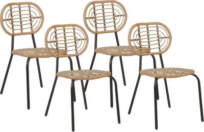 Produktbild von BELIANI Gartenstuhl 4er Set Natürlich PE-Rattan mit Schwarzem Metallgestell Hoher Rückenlehne Boho Garten Outdoor Terrasse Ausstattung Möbel