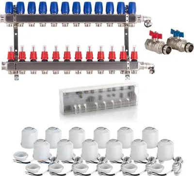 Produktbild von Heizkreisverteiler Komplettset BASIC für Fußbodenheizung 12 Heizkreise