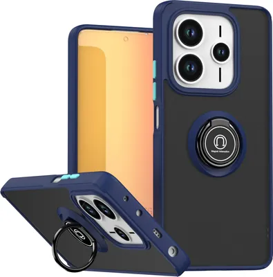 Produktbild von Hülle für Xiaomi Redmi Note 14 5G Matte Transluzent TPU Stoßfest Schutzhülle mit Ring Halter Ständer Blau