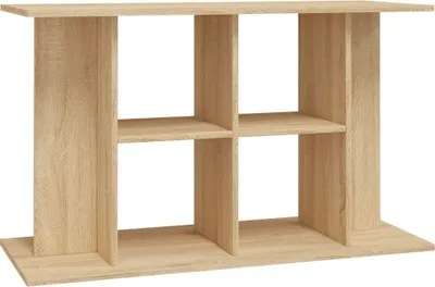 A light brown wooden shelf unit with multiple compartments.