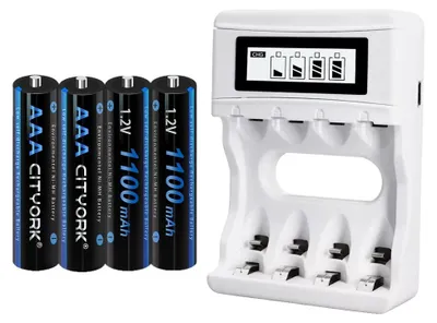Produktbild von Wiederaufladbare AAA-Batterie, 1100mAh Kapazität, , 4AAA 1 Ladegerät