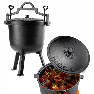 Produktbild von KADAX Jagdkessel, Gusseisen Kochtopf mit Füßen, Schmortopf aus Gusseisen, Dutch Oven für Garten 10L
