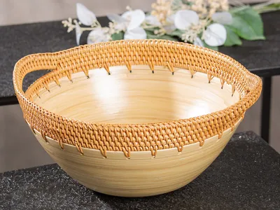 Obrázok produktu pre Miska, okrúhla, prírodná, bambus, ratan, prírodná farba, svetlohnedá, balenie 3 ks. Výška: 15,00 cm, Šírka: 34,50 cm, Hĺbka: 30,00 cm. Číslo položky: 51594