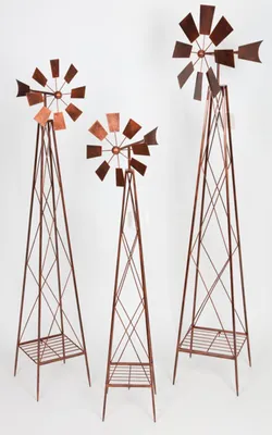 Produktbild von 3tlg Garten Dekostecker Windmühle aus Metall 130 150 170 cm Set Windrad Beetstecker Gartendeko, Farbe:kupfer