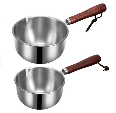 Produktbild von Milchkanne Set - 2 Stk. Edelstahl 304 mit Holzgriff - CKN-RA47