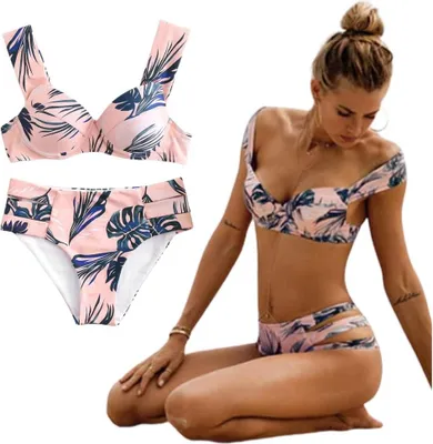 Immagine prodotto di Costume da bagno due pezzi costume da spiaggia piscina stampa floreale donna L