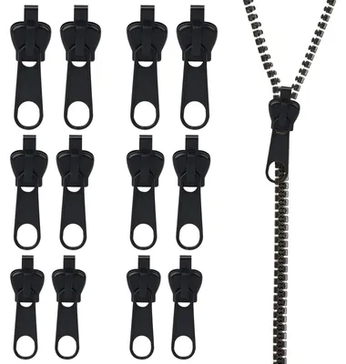 Reißverschluss-Reparaturset, 12-teilig, 3 Größen, Schwarz