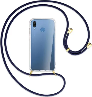 Produktbild von Handykette Backcover-Schutzhülle mit Band (Metall goldfarben) für Honor Play - dunkelblau