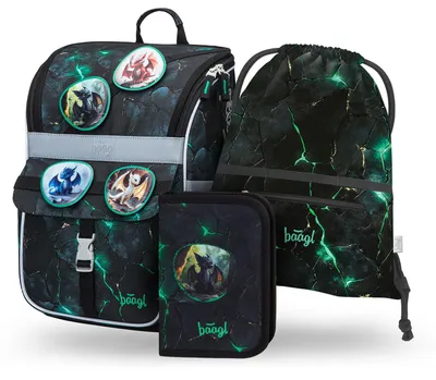 Produktbild von Baagl Schulranzen Jungen Set 3 Teilig Schultasche 18 l - Drachen