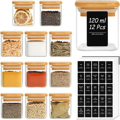 Produktbild von Famanu Vorratsbehälter mit Bambusdeckel - 12 Stück, 120 ml, luftdicht
