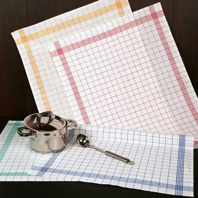Produktbild von Ross 3er Pack Halbleinen Geschirrtücher Karo 60x80 cm grün