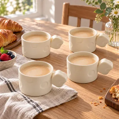 Produktbild von 4er Set Keramiktassen 250 ml Kaffeetassen Teetassen Milchbecher Wasserbecher Trinkbecher Getränkebecher für Kaffee Milch und Kakao Beige