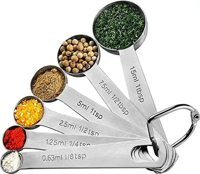 Produktbild von Messung des Löffel Set Edelstahl Tee Löffel 6 Stück Tasse kleine Maßstab, 6-teilige Gewürze Esslöffel Dosierungsgläser Trocknungsrationen Flüssigbacke
