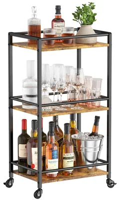 3-stöckiger Servierwagen mit Rollen, 43,2x30x81,5 cm, rustikales Braun