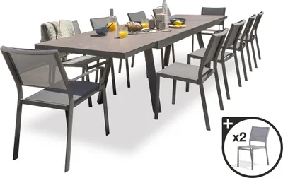 Image de Ensemble repas de jardin 12 places en céramique sur verre