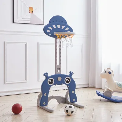 Produktbild von Livingandhome Höhenverstellbarer Basketballständer mit Fußballtor für Kinder – 83–122 cm, stabil & umweltfreundlich