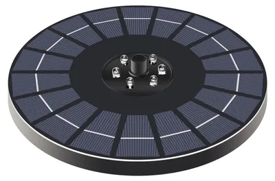 Zdjęcie produktu dla Fontanna solarna z podświetleniem RGB, wyposażona w wysokowydajny panel solarny szklany o mocy 6W i napięciu 9V, pompę fontanny pływającej z 7 dyszami rozpylającymi wodę. Idealna do dekoracji ogrodów, basenów, stawów i kąpielisk dla ptaków. Moc: 6W. Średnica panelu: 23 cm