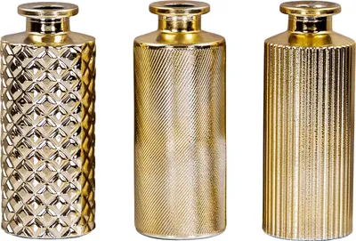 Produktbild von 3er Set Vase H13cm Gold Glas Blumenvase Tischdeko Frühling Blumendeko Glasvase
