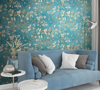 Produktbild von Tapete Blumen Türkis Van Gogh Floral Blau Mandelblüte Vintage Landhaus