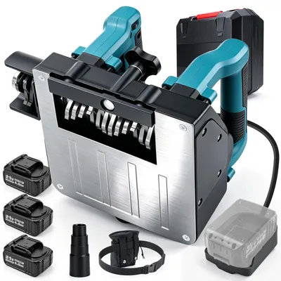 Image de Meuleuse à béton sans fil 3 x 4,0 Ah, 1600 W, profondeur de coupe réglable de 0 à 4 mm, 4000 tours/minute. Idéale pour le ponçage, le dégrossissage, le nivellement et le fraisage de murs en béton, plâtre et mortier