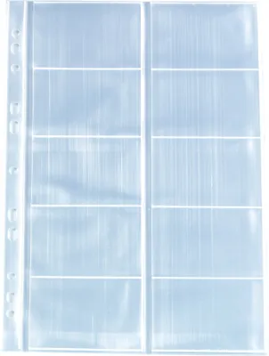 A clear plastic sheet protector with multiple pockets for cards.