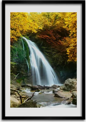Produktbild von Bild - Bilderrahmen - Foto - 70 cm x 100 cm - MDF - Rahmen - Wandkunst - Wasserfall im Wald