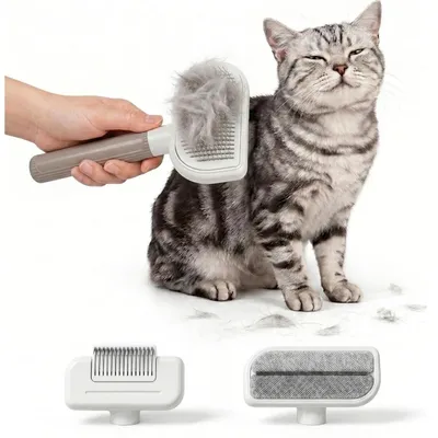 Produktbild von Fellbürste für Hunde & Katzen | Selbstreinigende Unterfellbürste | Haarentfernung & Massage | Ergonomischer Griff