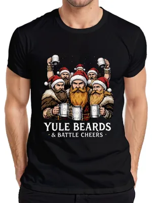 Obrázok produktu pre Pánske tričko Yule Beards Battle Cheers Viking Christmas Beer Mug Retro, čierne, S
