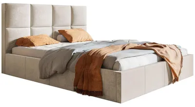 Produktbild von Polsterbett 200x200 mit Metall-Lattenrost Fado - Bettkasten, Samtstoff, Beige