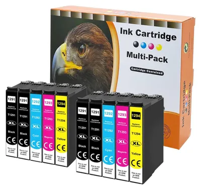Produktbild von 10x Druckerpatronen kompatibel Epson T1291-T1294 WorkForce WF-3520 WF-3540 WF-7525 WF-7515, Stylus SX235W SX425W SX445W SX535WD, Stylus Office BX630FW