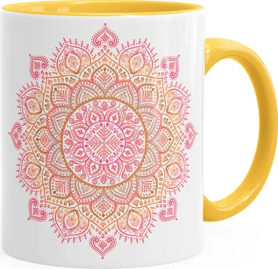 Produktbild von Kaffee-Tasse Mandala Ethno Boho Kaffeetasse Teetasse Keramiktasse mit Innenfarbe Autiga® gelb unisize