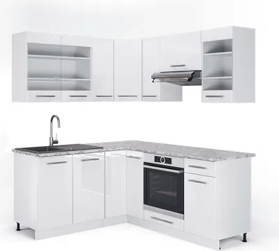 Zdjęcie produktu dla Kogoszczona kuchnia Vicco Fame-Line Biały wysoki połysk/biały 190 x 60 cm , BP Marmur, Model 42148