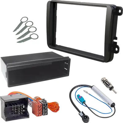 Produktbild von Audioproject A132 - Autoradio Einbau Set 2-DIN 1-DIN kompatibel VW Skoda Seat Radioblende Fach Quadlock ISO Radioadapter Antennenadapter Entriegelung