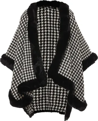 Image de Poncho tricoté ALARY pour femmes - blanc laine noir, M