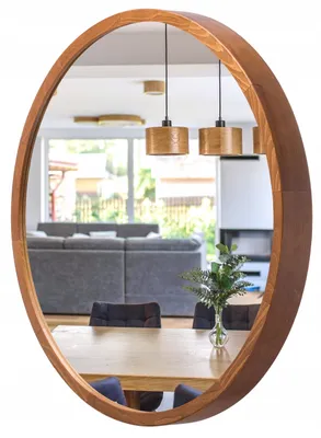 Produktbild von STOLARNIA PIKA Spiegel Rund Holz Rustikal - Wandspiegel mit Holzrahmen (∅47 cm) - Runder Badspiegel für Badezimmer, Flur, Wohnzimmer, Schlafzimmer